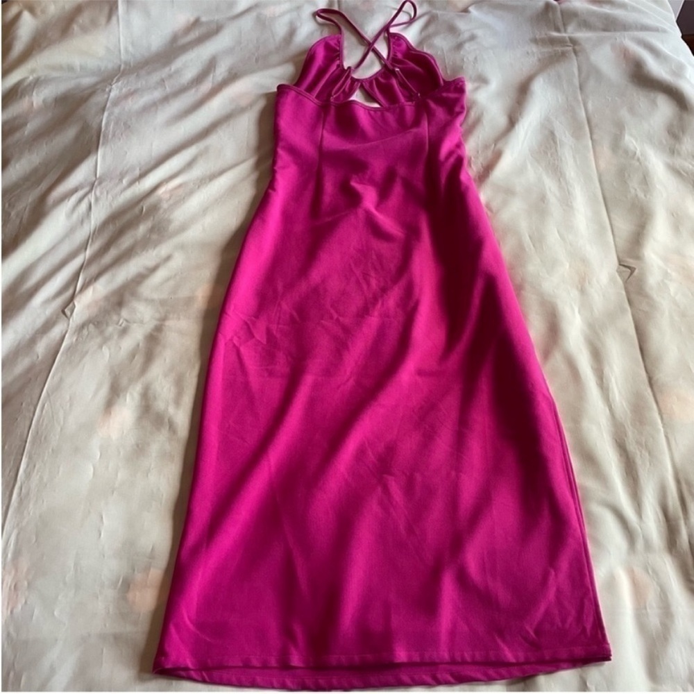 Hosbjerg- Fuchsia Cut Out Honey Dress Midi Dress With Side Slit Size 6 Nwt — image 6 of 7
